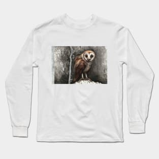 Silver Barn Owl / traditional art watercolor & Ink / buho y plata / Art by @solistrevinho Long Sleeve T-Shirt